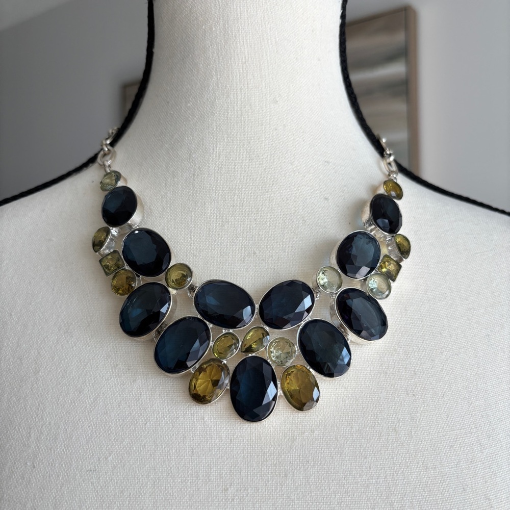 Statement Necklace with Dark Blue and Olive Stones